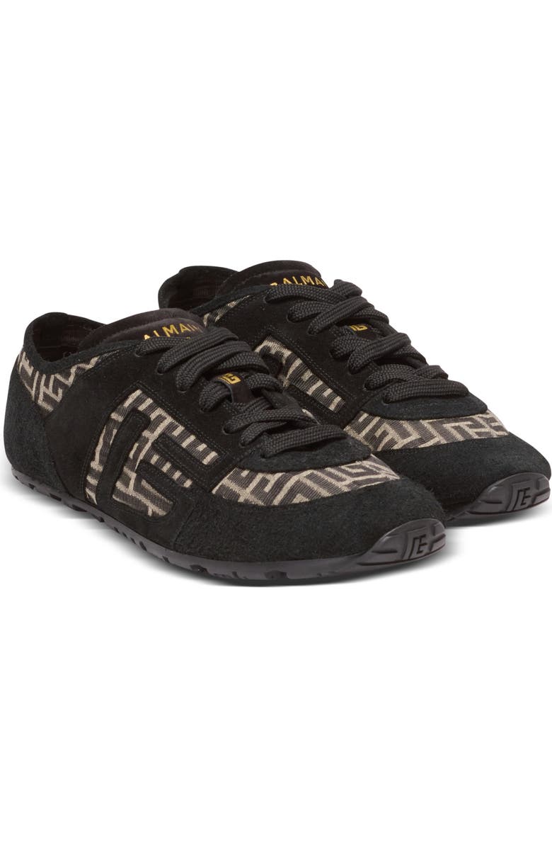 Balmain Racer 45 monogram jacquard trainers, Main, color, Black