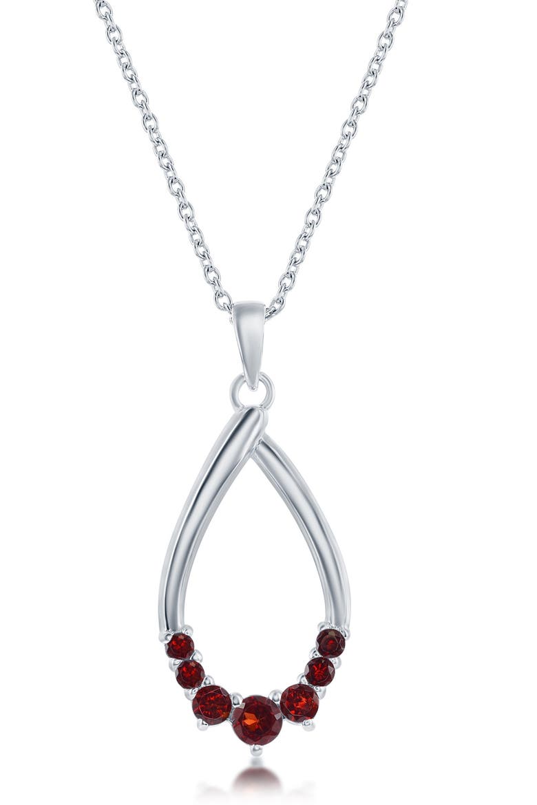 Sterling Silver Open Drop Garnet Pendant Necklace, Main, color, GARNET
