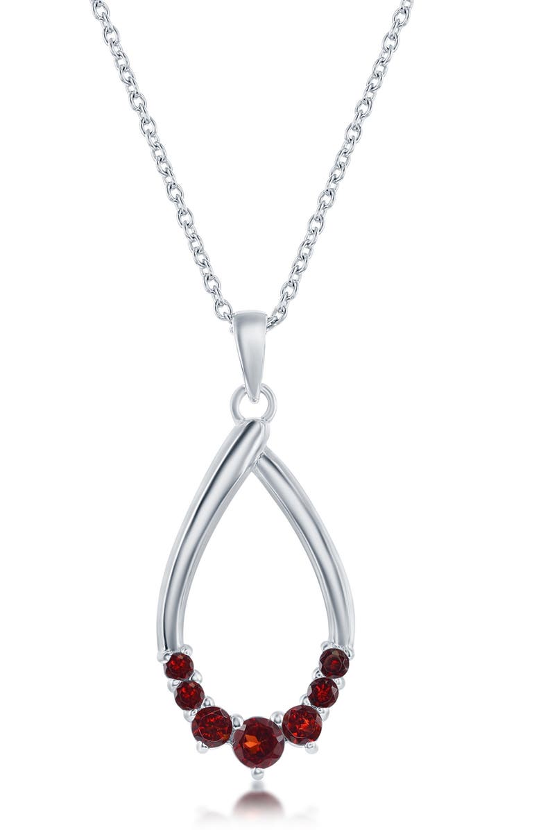 SIMONA Sterling Silver Open Drop Garnet Pendant Necklace, Main, color, Garnet