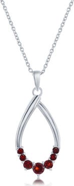 SIMONA Sterling Silver Open Drop Garnet Pendant Necklace