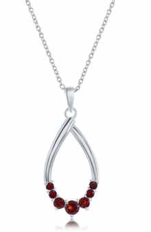 SIMONA Sterling Silver Open Drop Garnet Pendant Necklace
