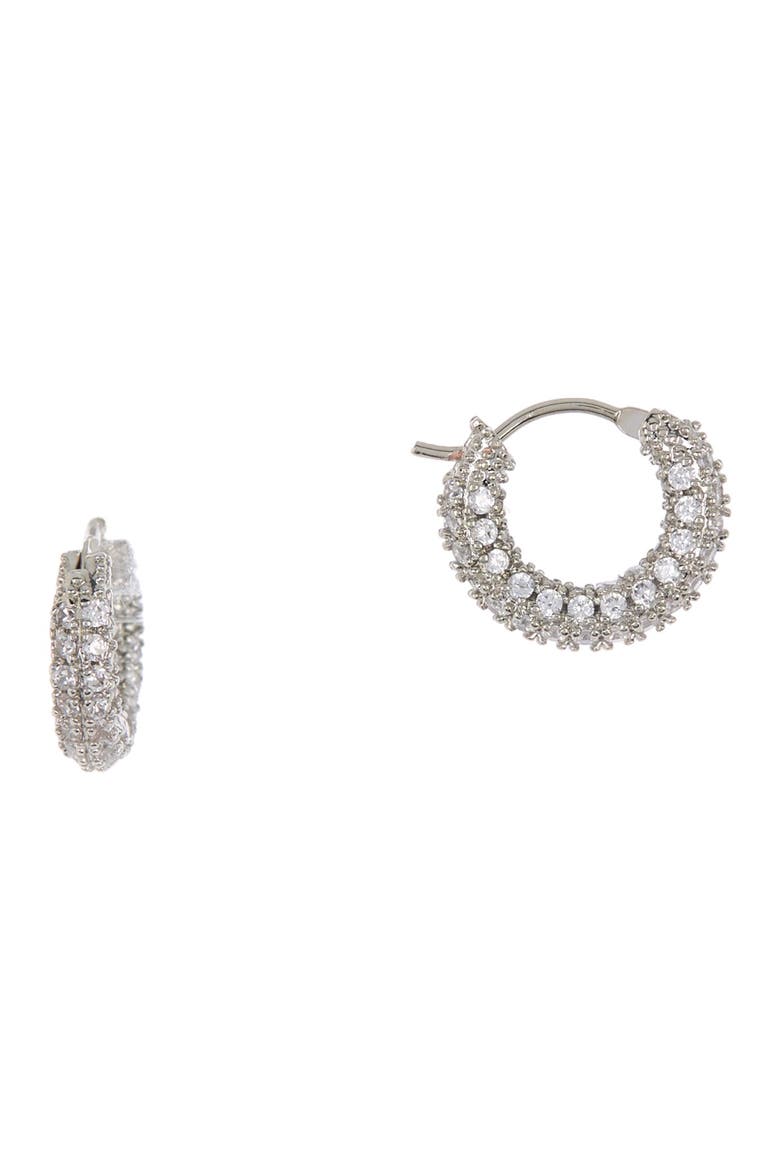CZ Huggie Hoop Earrings, Main, color, CLEAR- SILVER