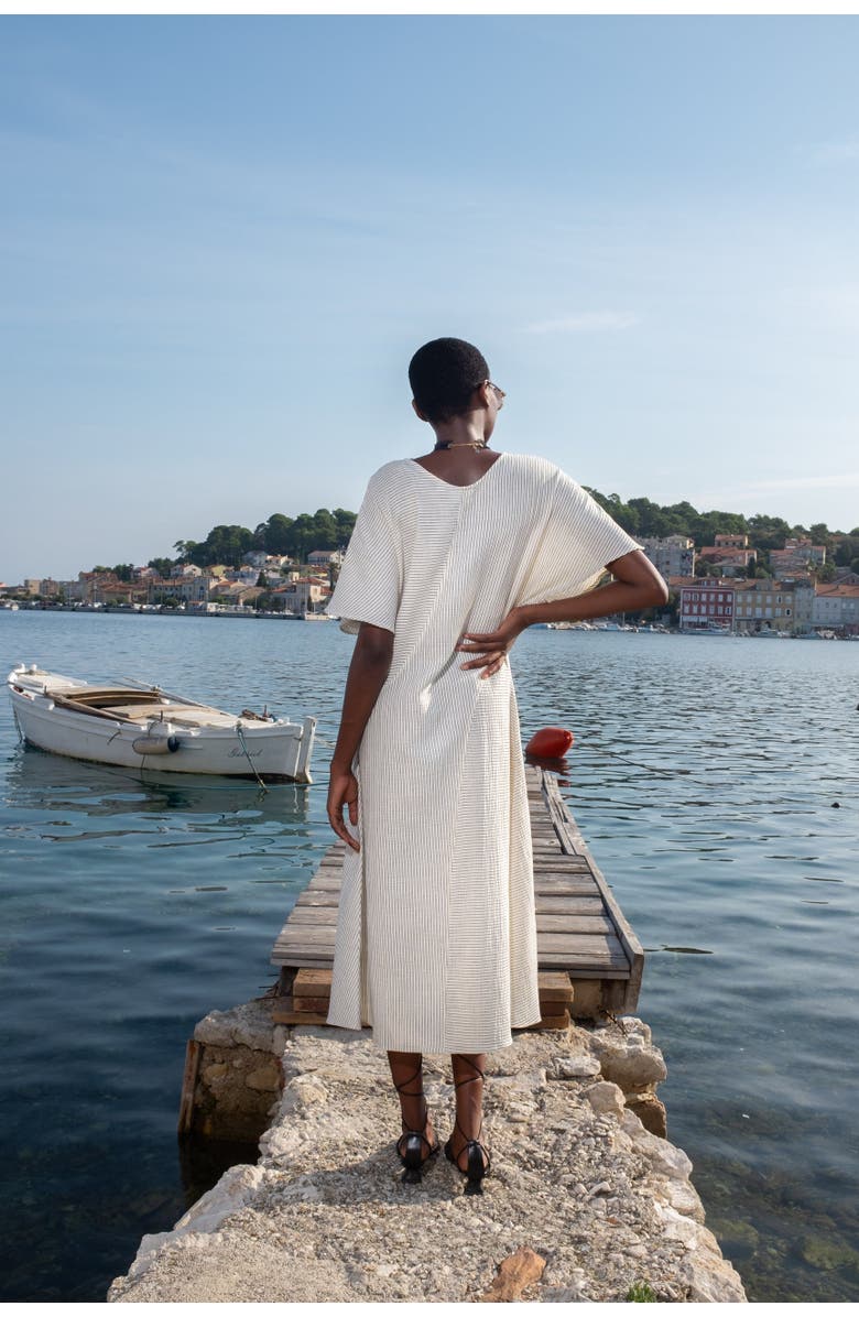 Untitled in Motion Zena Striped V-Neck Printed Midi Dress, Alternate, color, Mali Stripe