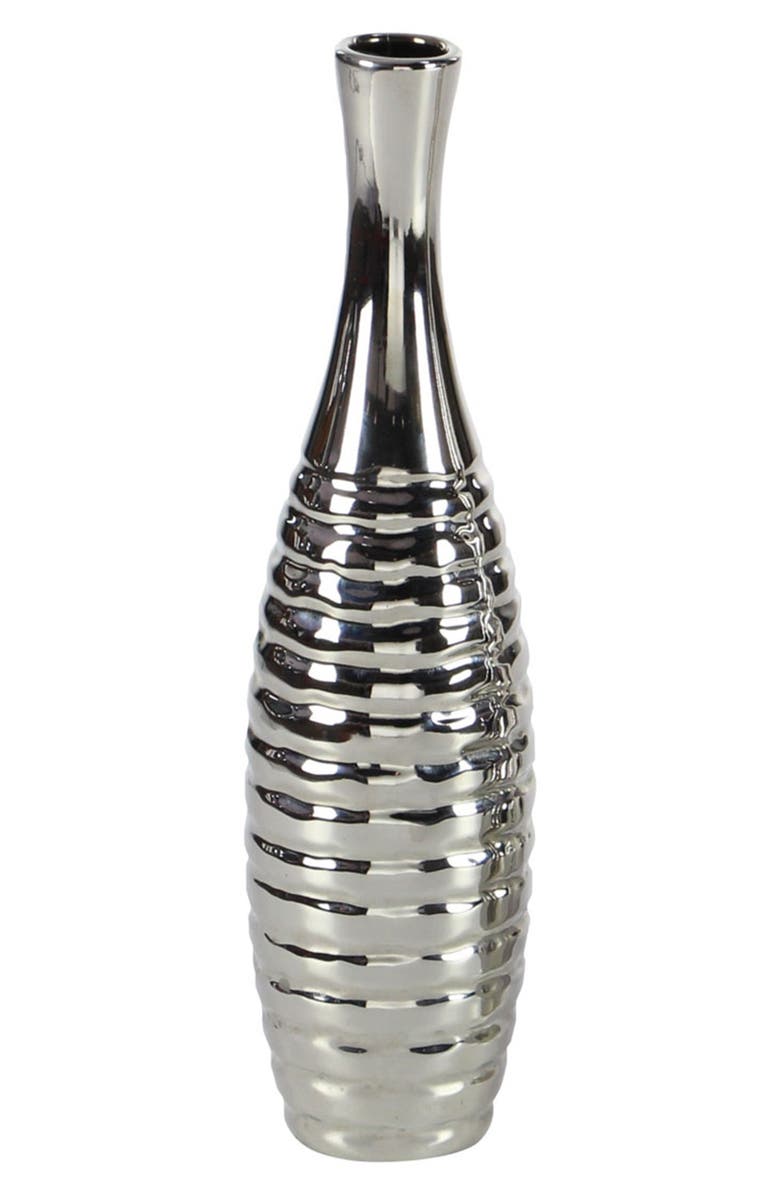 WILLOW ROW Silvertone Ceramic Glam Vase with Varying Patterns - Set of 3, Alternate, color, Silver