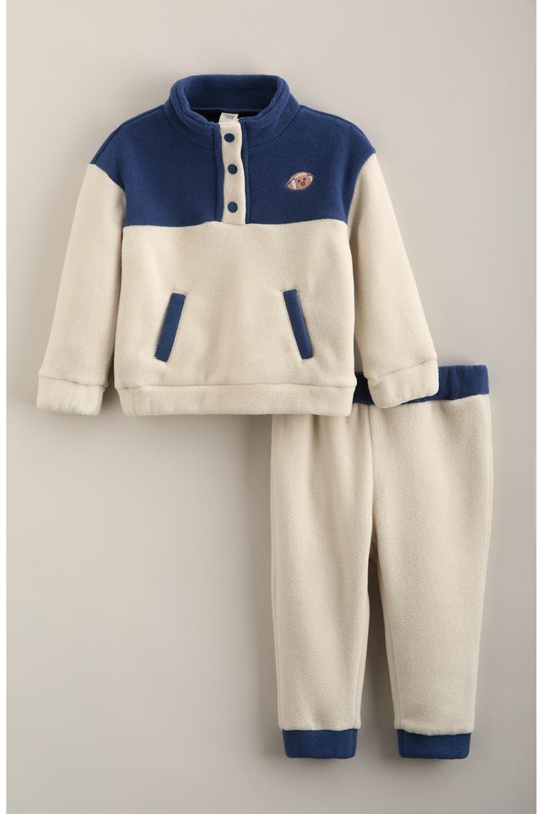 Polar Fleece Jogger Set, Main, color, BEIGE OATMEAL FOOTBALL- NAVY