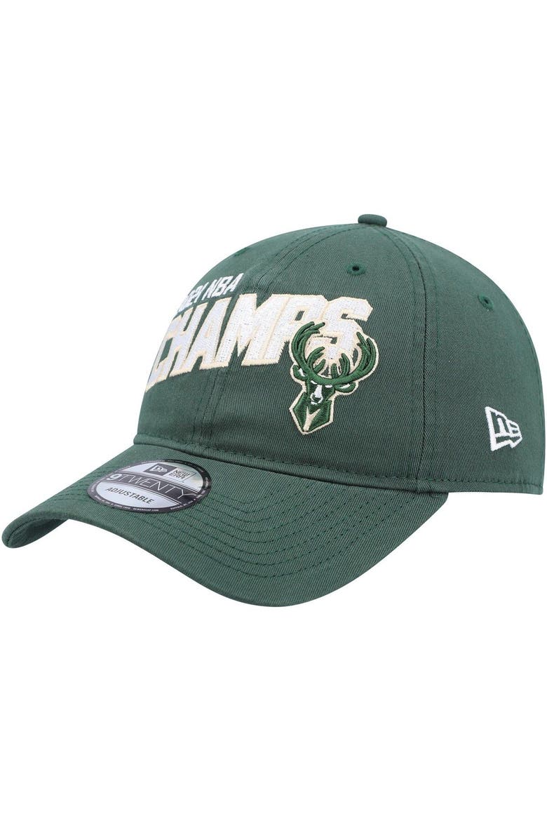 Men's New Era Hunter Green Milwaukee Bucks 2021 NBA Finals Champions Block On The Court 9TWENTY Adjustable Hat, Main, color, Hunter Green