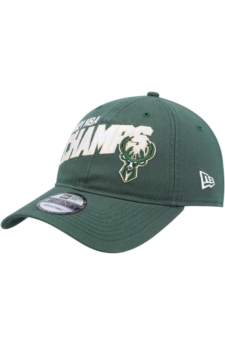 New Era Men's New Era Hunter Green Milwaukee Bucks 2021 NBA Finals Champions Block On The Court 9TWENTY Adjustable Hat, Main, color, 