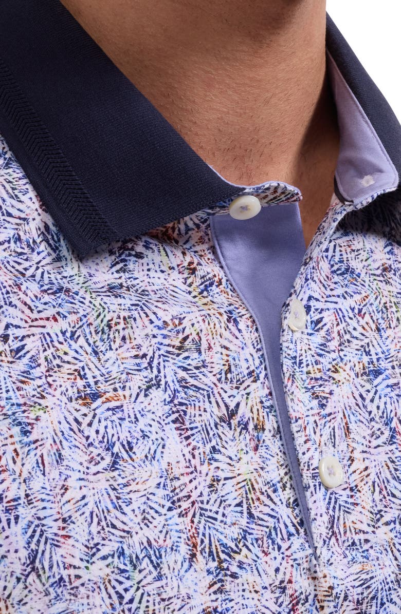 Bugatchi Vasco OoohCotton<sup>®</sup> Tropical Leaf Print Polo, Alternate, color, Iris