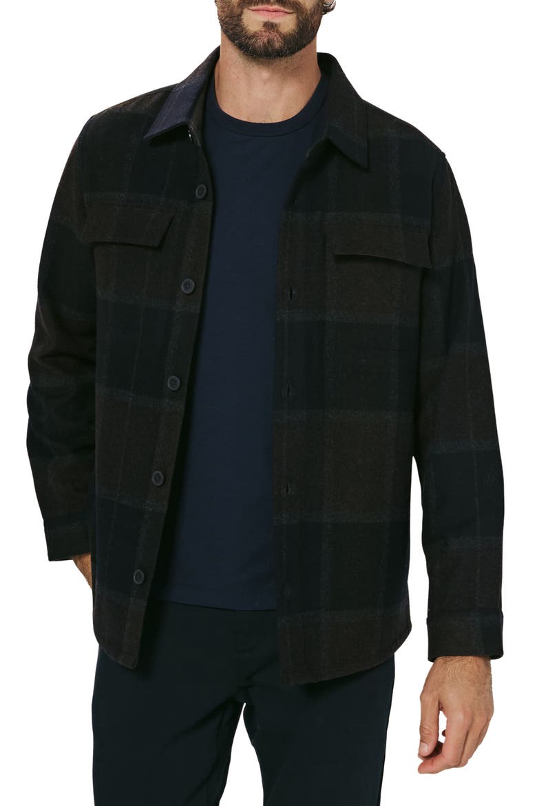 Windowpane Check Wool Blend Button-Up Overshirt, Main, color, INDIGO