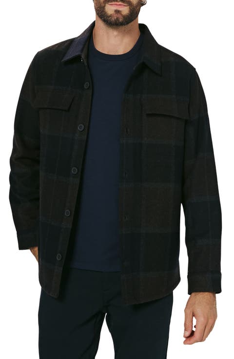 Windowpane Check Wool Blend Button-Up Overshirt