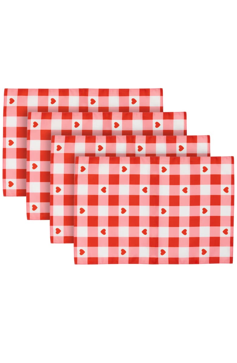 Northlight Checkered Hearts Valentine's Day Placemats - 18" - Set of 4, Main, color, Red