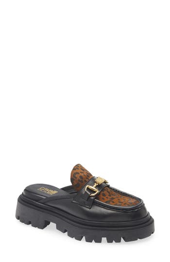 Roberto Cavalli Leopard Platform Lug Mule In Black