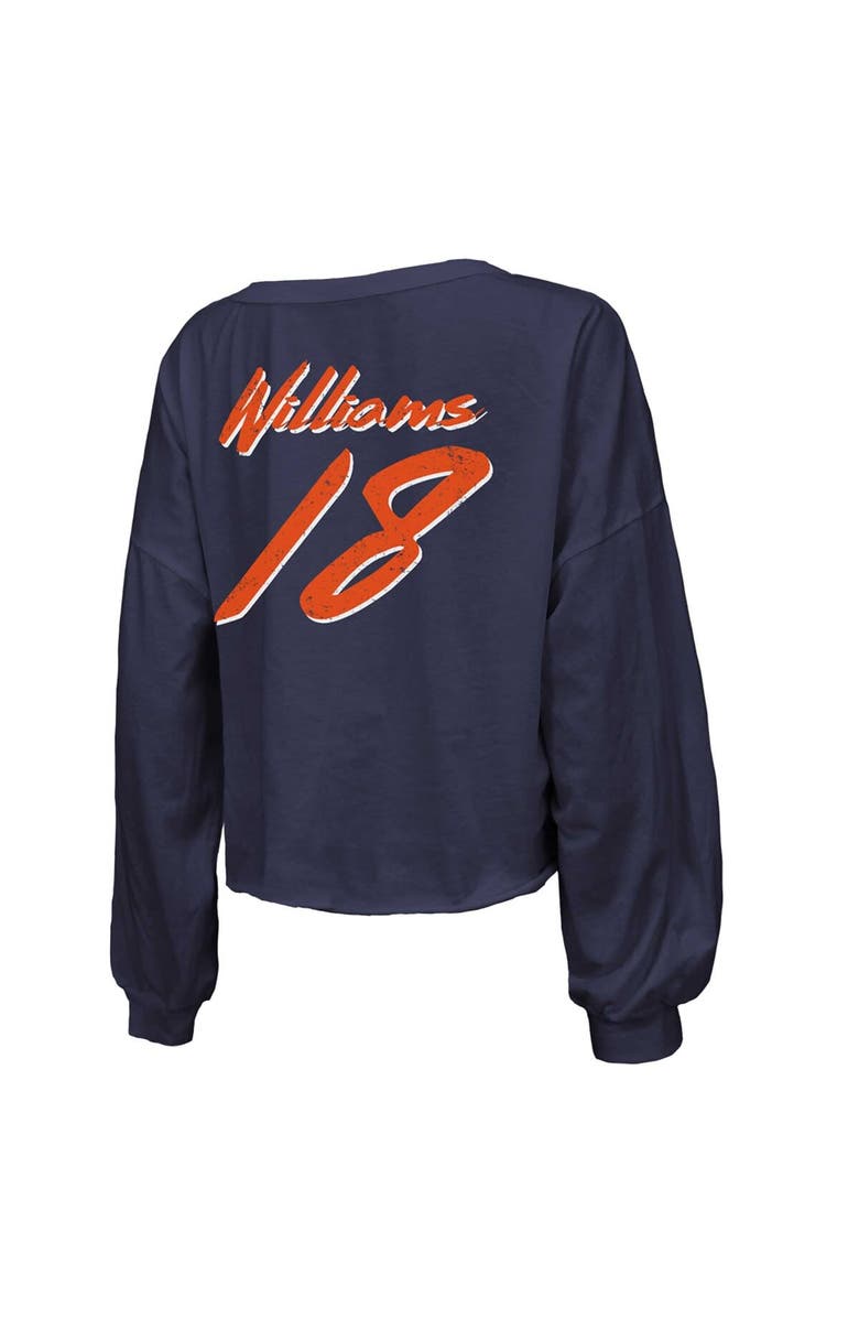 Majestic Threads Women's Majestic Threads Caleb Williams Navy Chicago Bears Name & Number Off-Shoulder Script Cropped Long Sleeve V-Neck T-Shirt, Alternate, color, Navy