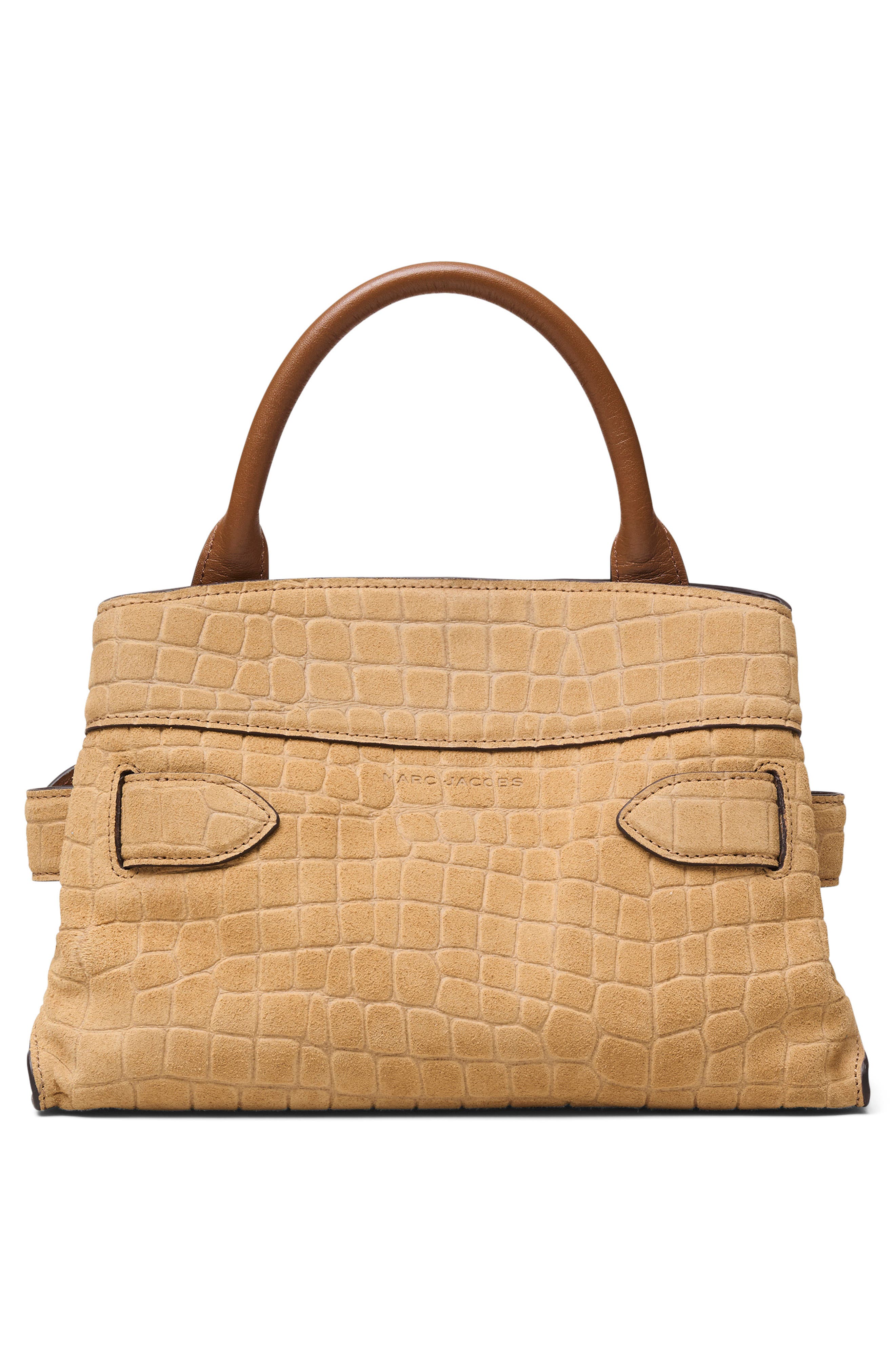 Marc Jacobs The Small Dakota Croc Embossed Suede Satchel, Alternate, color, Sahara