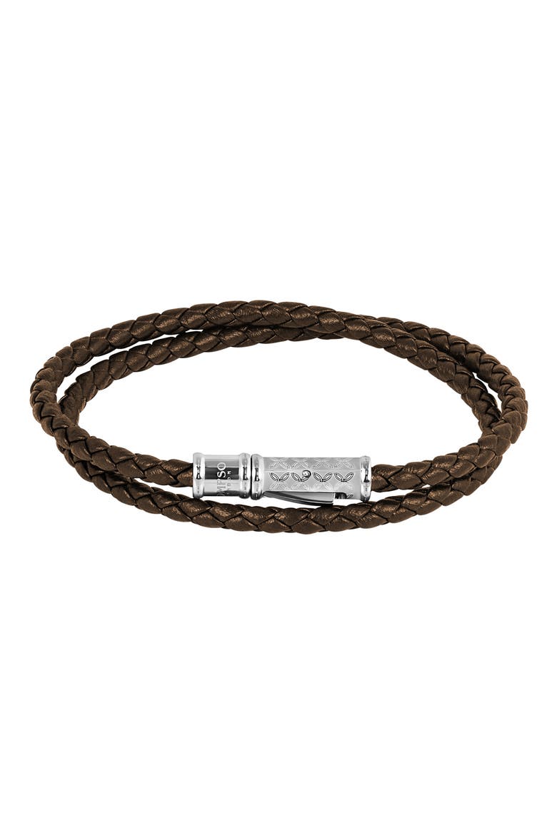 Men's Clover Leather Double Wrap Bracelet, Main, color, BROWN