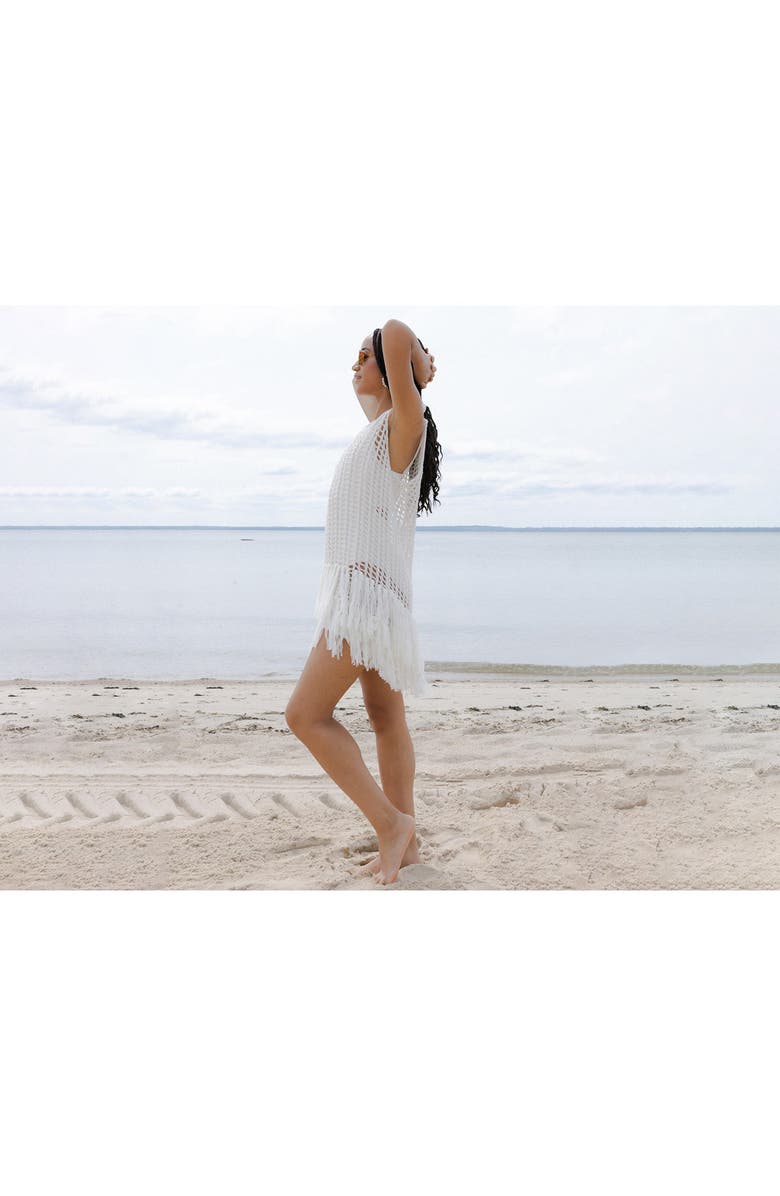 SAACHI Fringe Trim Crochet Topper, Alternate, color, White