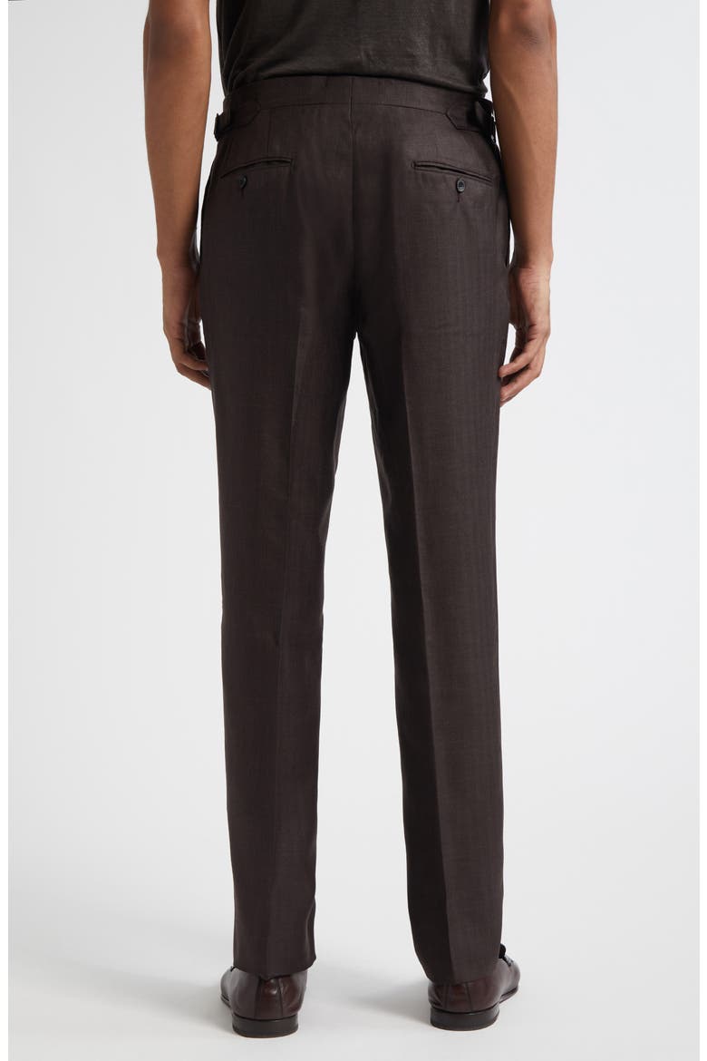 Pleated Linen Blend Pants, Alternate, color, BROWN