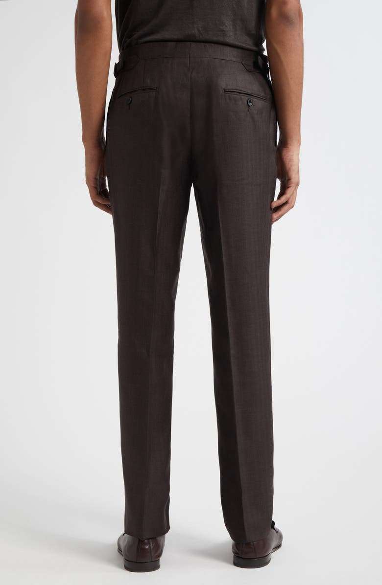 Thom Sweeney Pleated Linen Blend Pants, Alternate, color, Brown