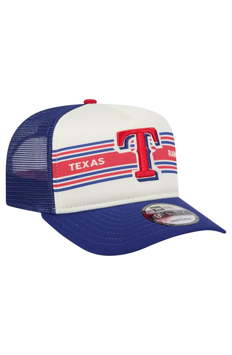 New Era Men's New Era Cream/Royal Texas Rangers Banner A-Frame 9FIFTY Trucker Snapback Hat, Alternate, color, Cream