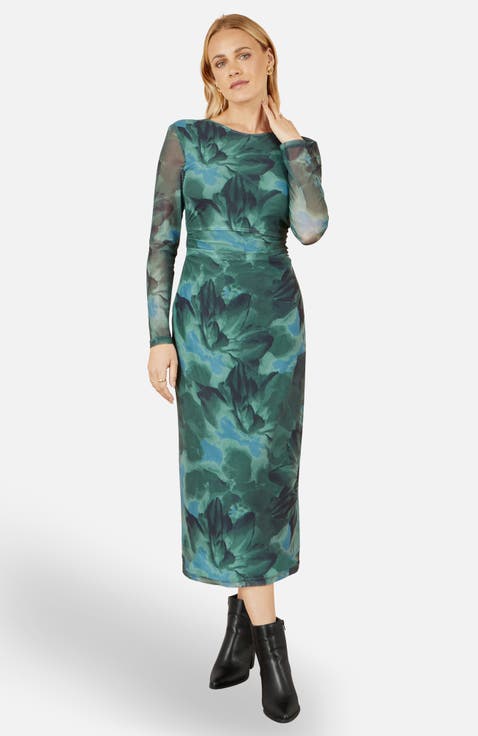 Floral Mesh With Tie Back Bodycon Dress