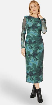 Yumi Floral Mesh With Tie Back Bodycon Dress
