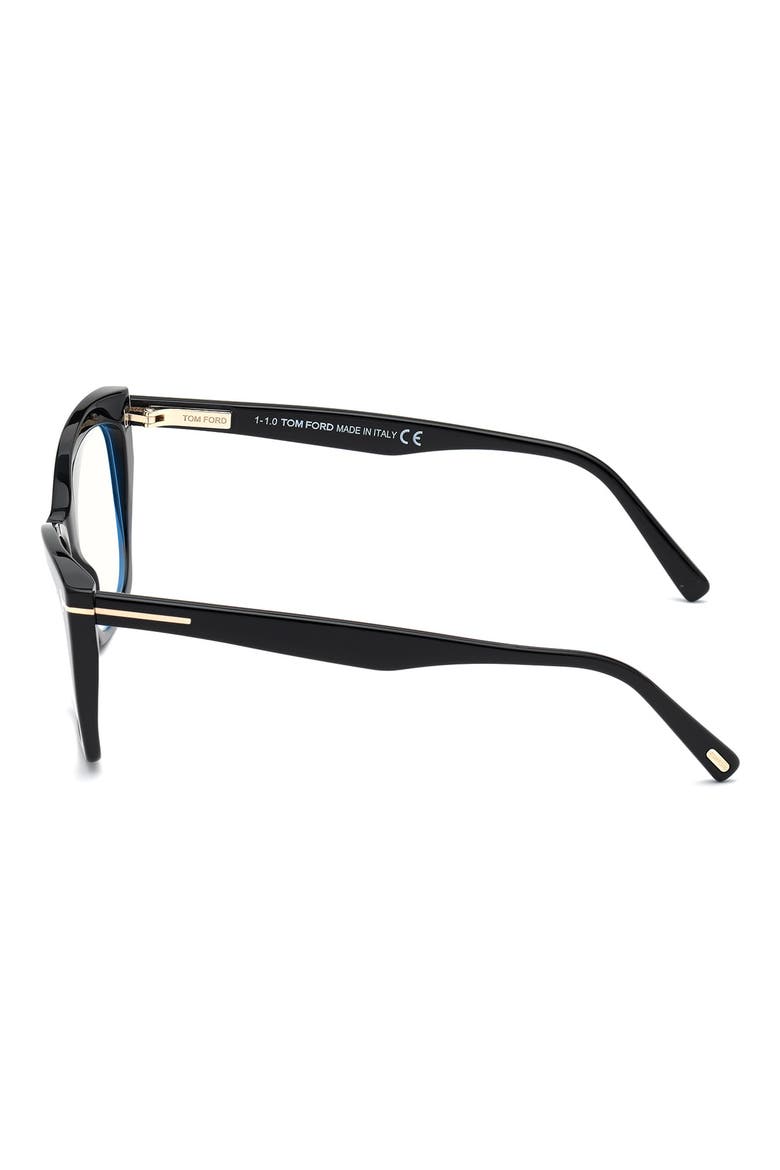 54mm Blue Cat Eye Light Blocking Glasses, Alternate, color, SHINY BLACK