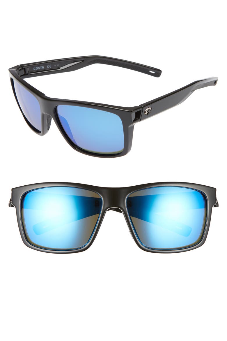 Slack Tide 58mm Polarized Sunglasses, Main, color, SHINY BLACK/ BLUE MIRROR