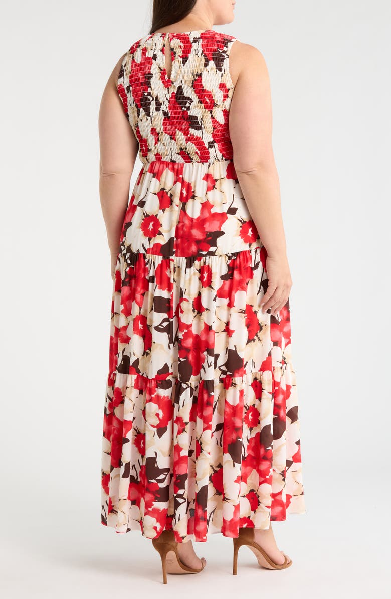 Anne Klein Print Smocked Bodice Tiered Maxi Dress, Alternate, color, White Dove Multi