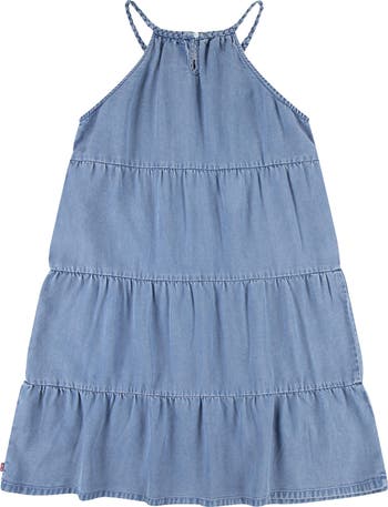 Kids' Chambray Tiered Halter Dress