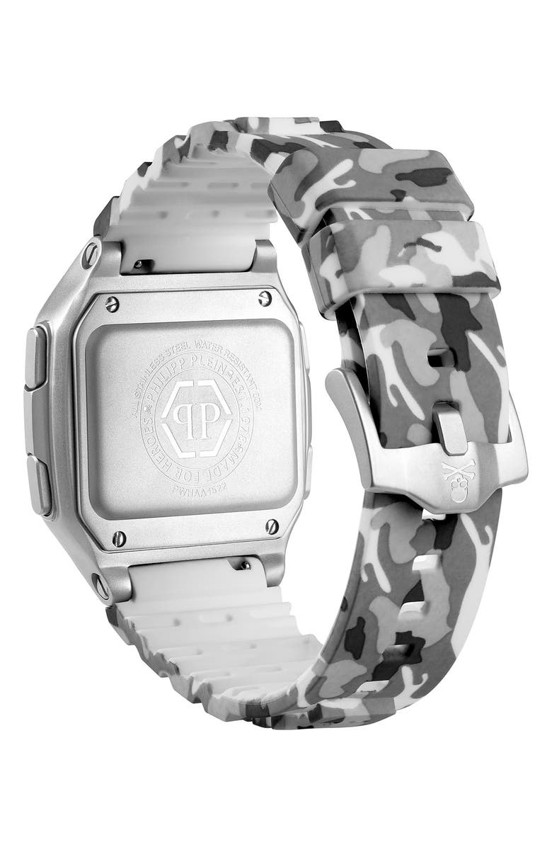 PHILIPP PLEIN Hyper $hock Square Silicone Strap Watch, 44mm, Alternate, color, Stainless Steel