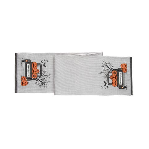 Bats & Jack-O-Lantern Pumpkins "Happy Halloween" Cotton Table Runner 13" x 72"