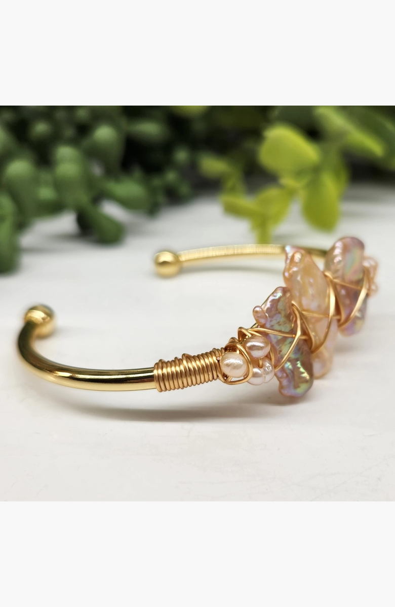 Humanist Beauty Gemstone Wire-Wrapped Bracelet, Alternate, color, Pearl Biwa / Yellow Gold