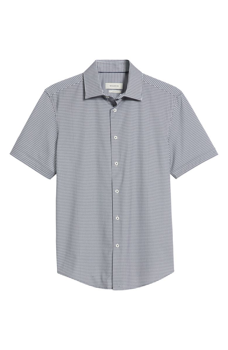 Bugatchi Miles OoohCotton<sup>®</sup> Microcheck Short Sleeve Button-Up Shirt, Alternate, color, Black