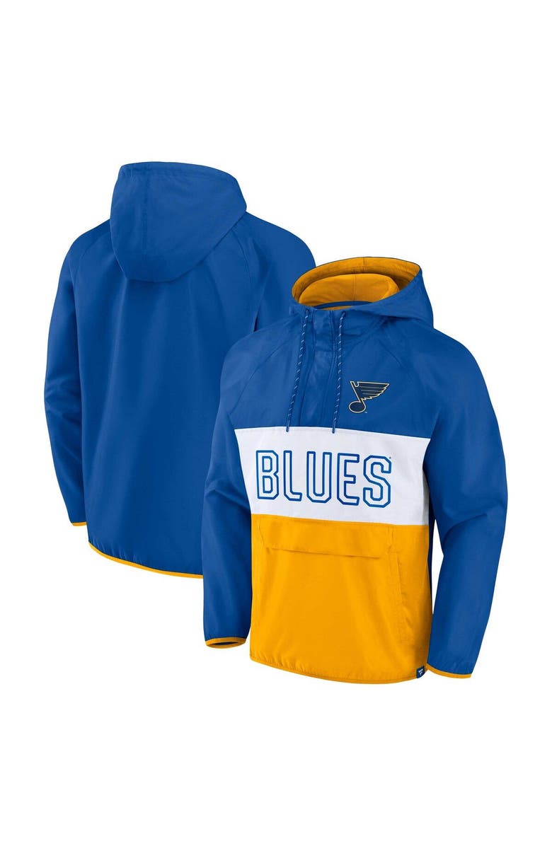 FANATICS Men's Fanatics Blue/Gold St. Louis Blues Backhand Shooter Defender Anorak Raglan Hoodie Quarter-Zip Jacket, Main, color, Blue