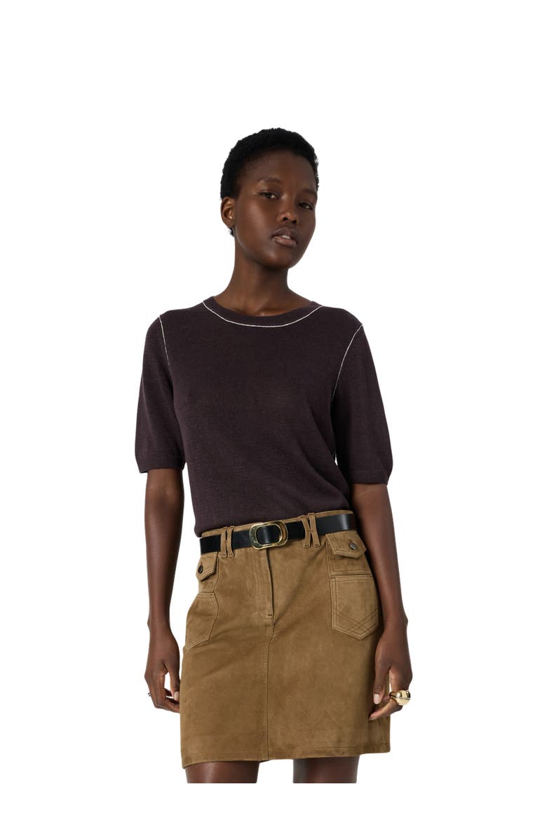 GERARD DAREL Loumia Short Sleeve Sweater, Main, color, Brown