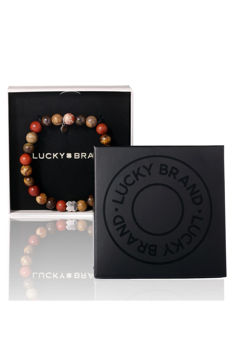 Lucky Brand Jasper Stone Beaded Stretch Bracelet, Alternate, color, Red, Brown, Silver