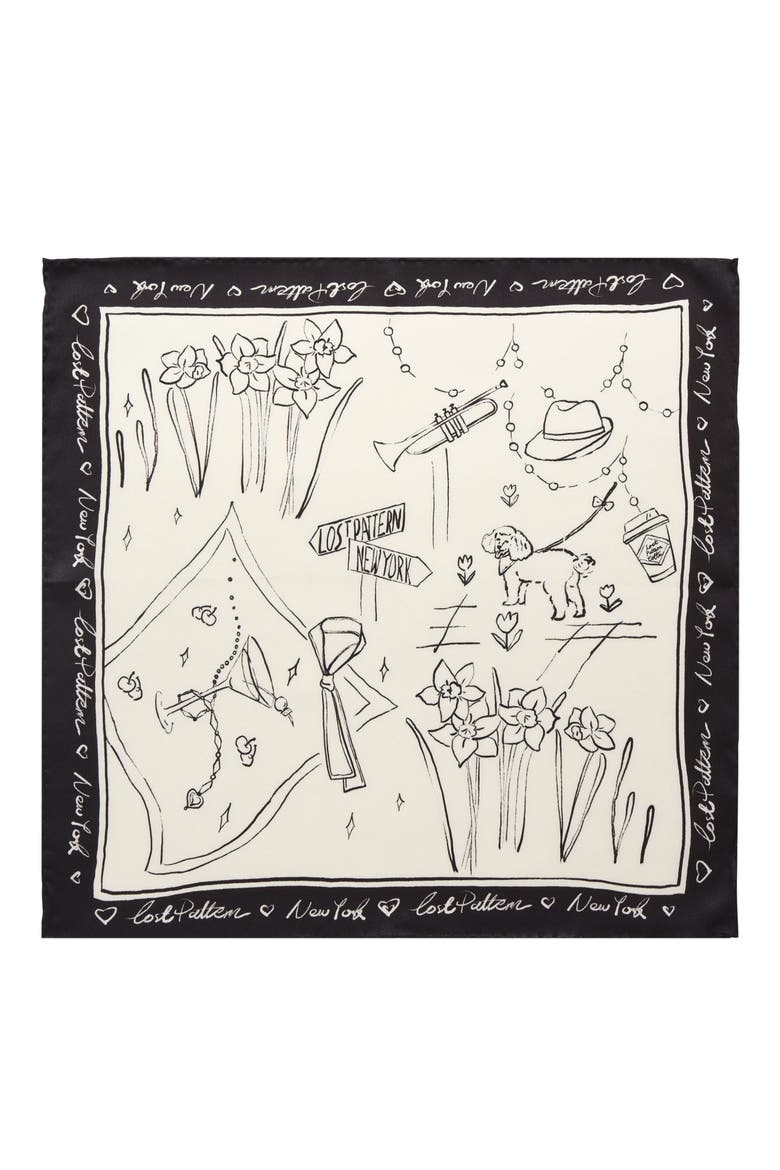 NYC in Sketches Silk Pocket Square, Alternate, color, WHITE