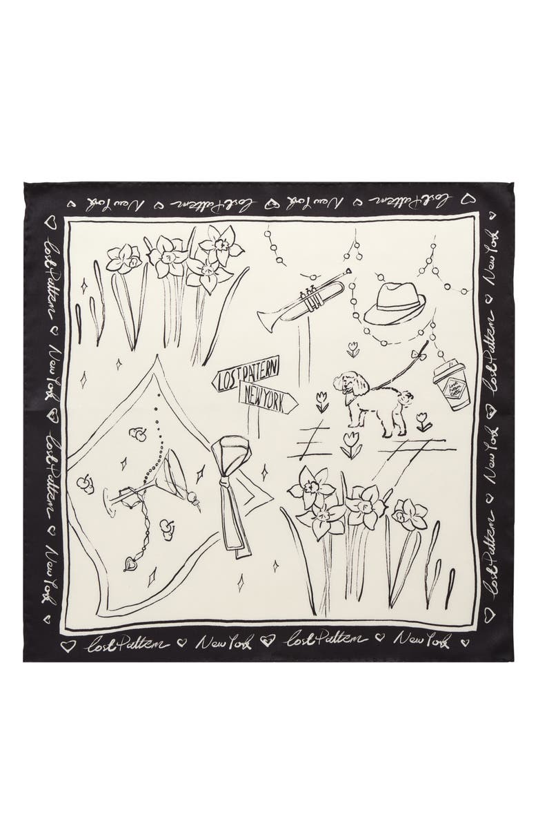 Lost Pattern NYC in Sketches Silk Pocket Square, Alternate, color, White