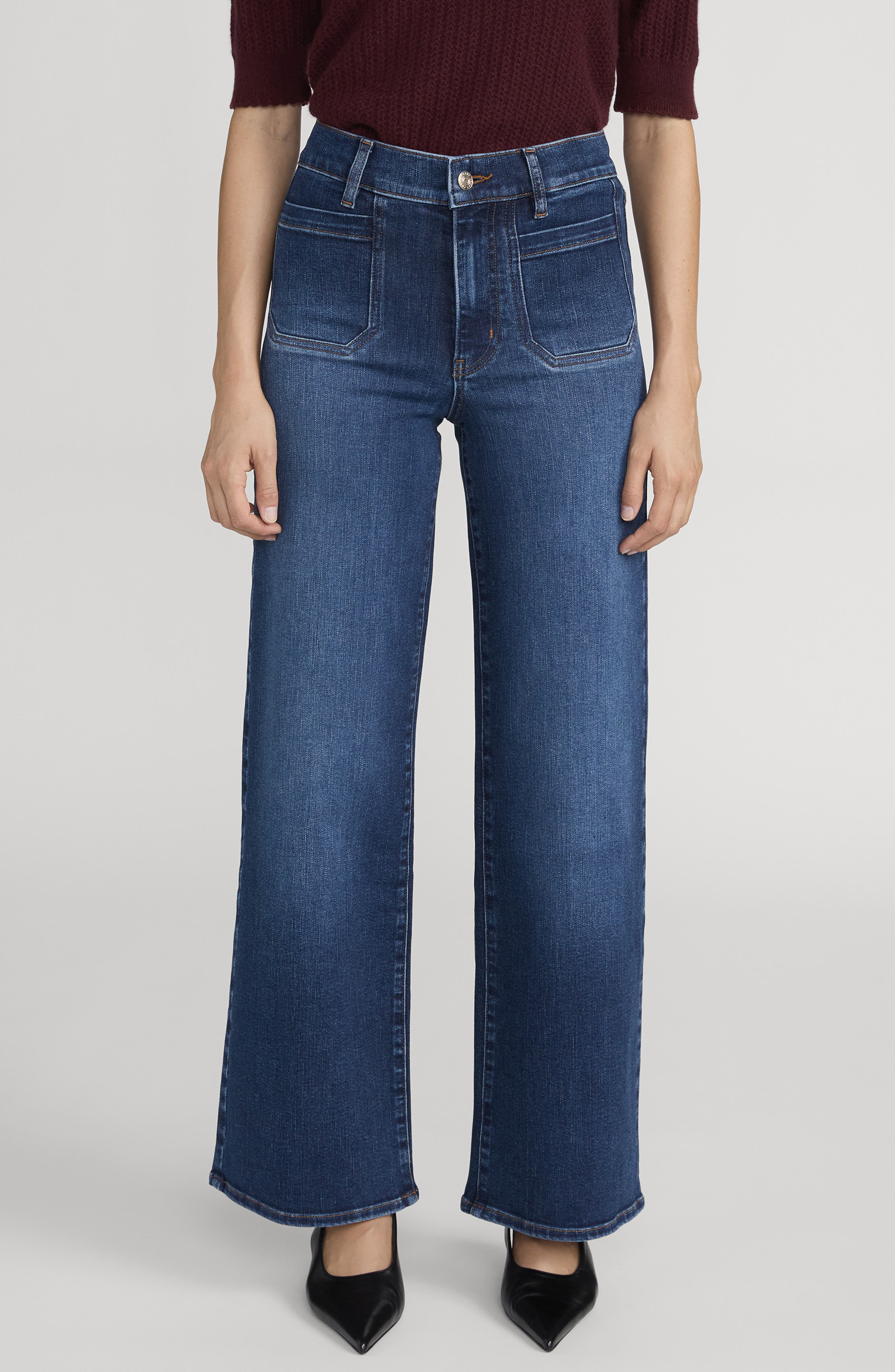 FRAME Le Pixie Slim Palazzo Patch Pocket High Waist Wide Leg Jeans