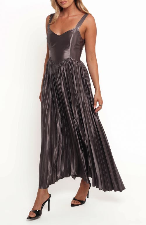 Petal And Pup Petal & Pup Camala Metallic Satin Pleated Maxi Dress In Gray