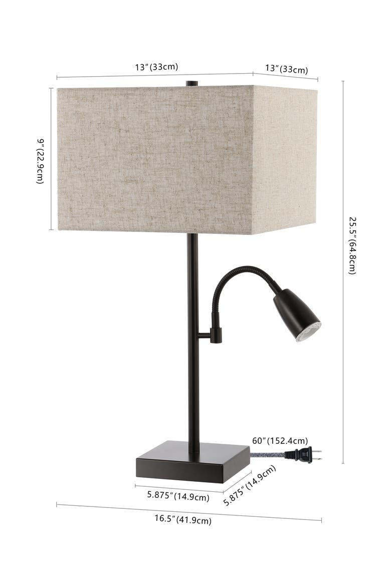 Austin 2-Light Farmhouse Industrial Iron LED Table Lamp with USB Charging Port and Adjustable Reading Light, Alternate, color, Oil Rubbed Bronze