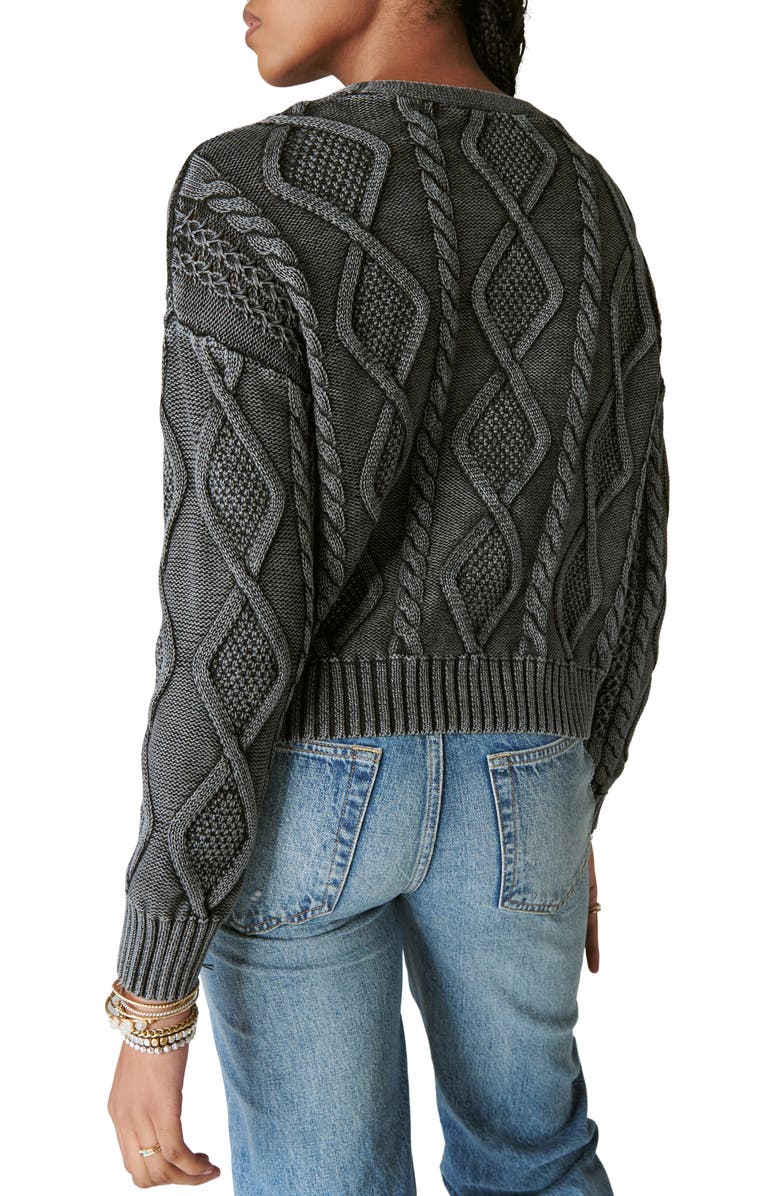 Lucky Brand Cable Stitch Cotton V-Neck Cardigan, Alternate, color, 