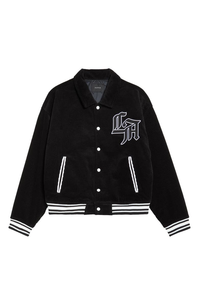 PacSun LA Corduroy Varsity Jacket, Alternate, color, Black