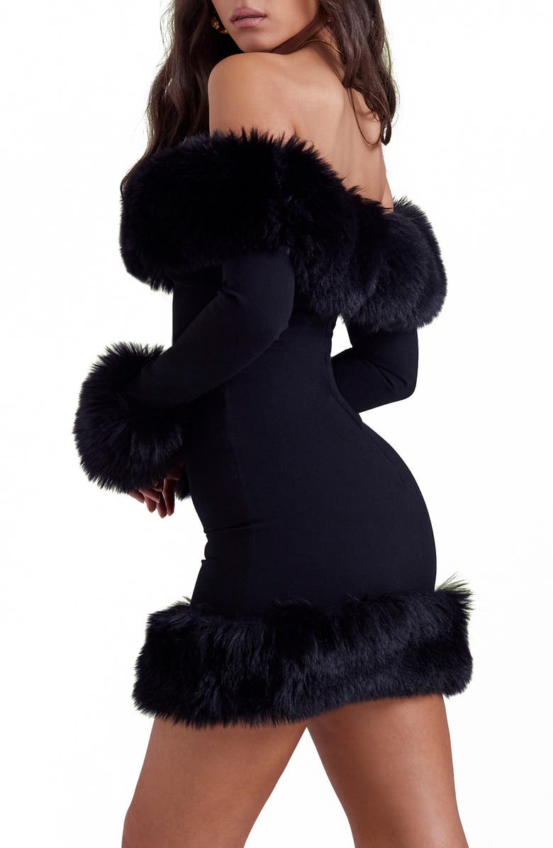 HOUSE OF CB Keilani Long Sleeve Minidress with Faux Fur Trim, Alternate, color,