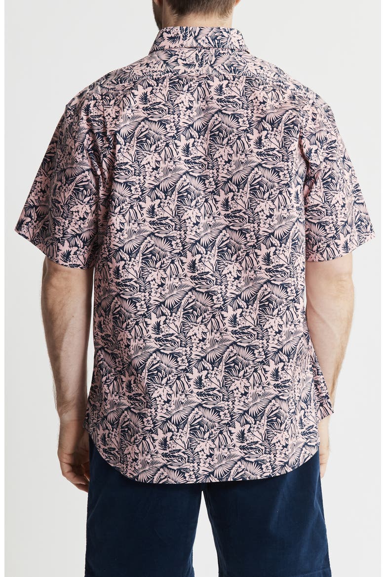 Bay Stretch Oxford Short Sleeve Shirt, Alternate, color, PINK TROPICAL PRINT