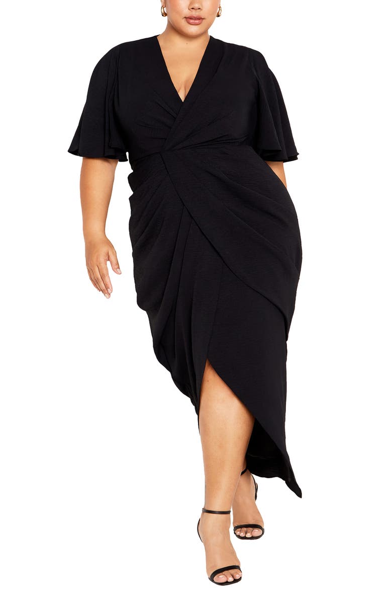 City Chic Braelynn Textured Crepe Maxi Dress, Alternate, color, Black