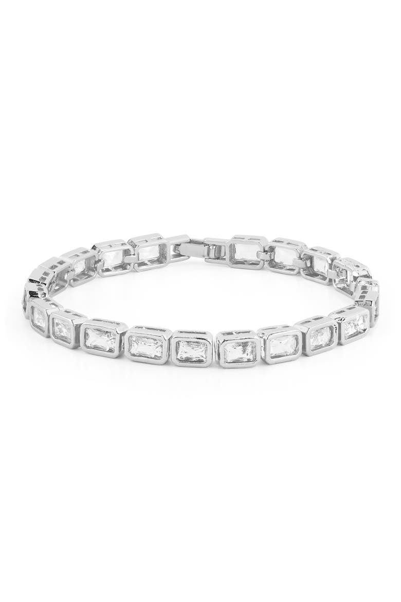 Emerald Cut Cubic Zirconia Tennis Bracelet, Main, color, SILVER