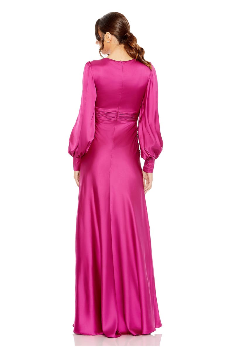 Mac Duggal Charmeuse Bishop Sleeve V Neck Gown, Alternate, color, Magenta
