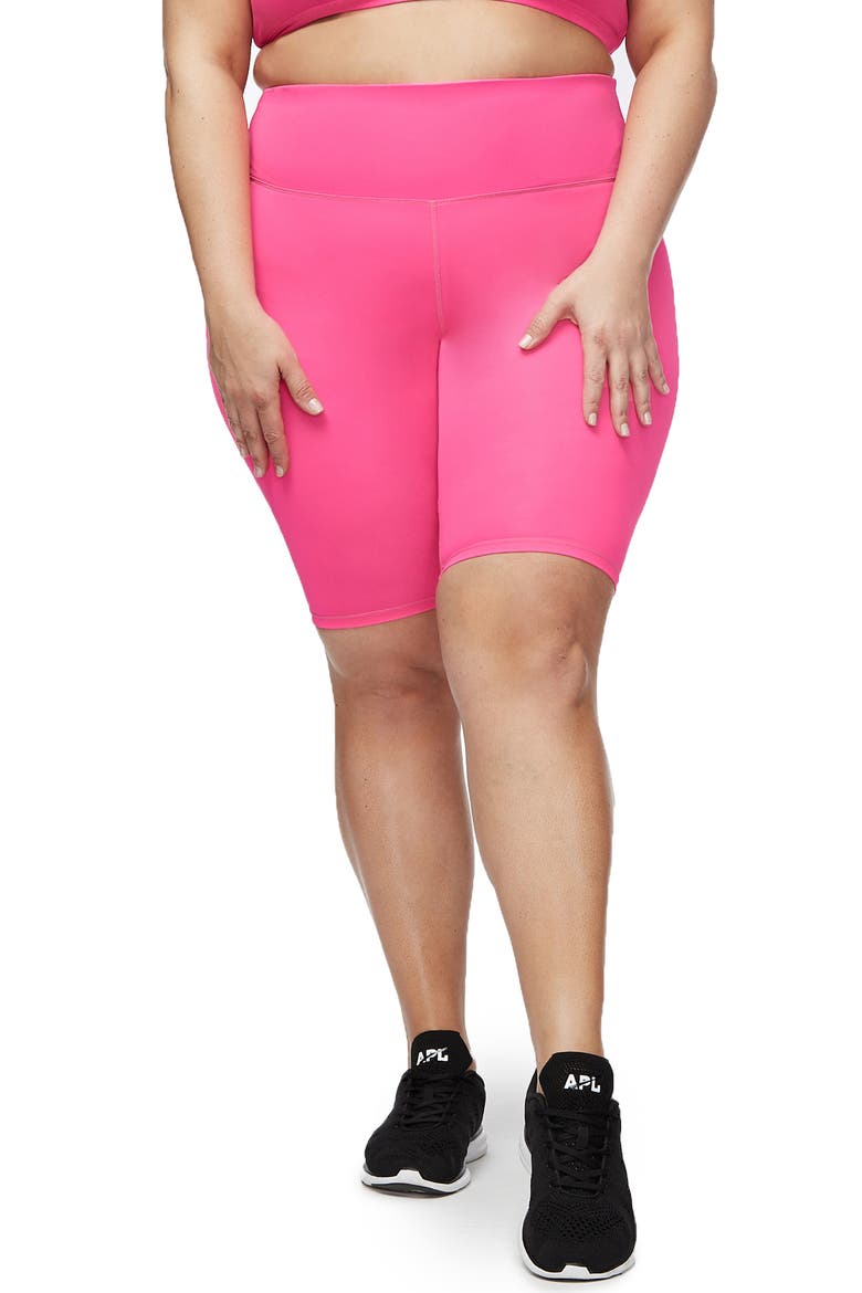 Neon High Waist Bike Shorts, Alternate, color, NEON PINK001