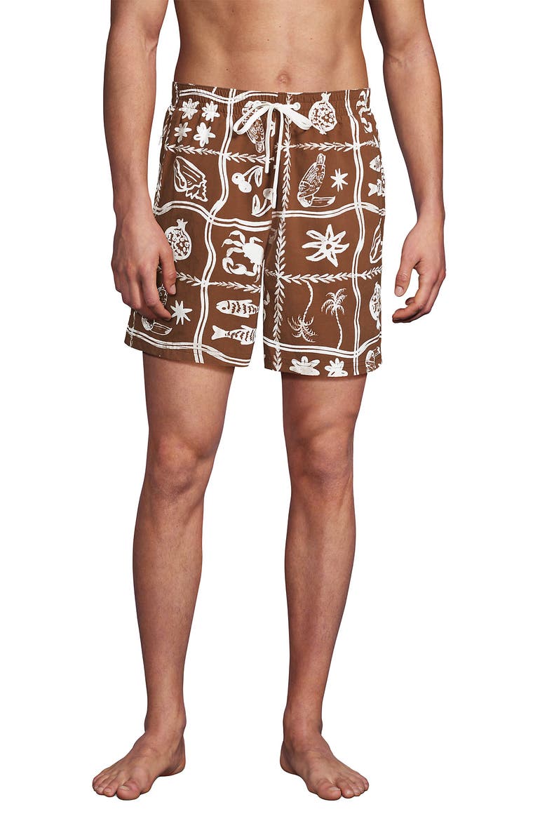 7 Inch Volley Hydroliner Swim Trunks, Main, color, Sea Stamp/Ivory/Brown